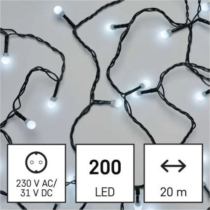 LED гірлянда 200xLED/8 функцій 20m IP44 холодна біла