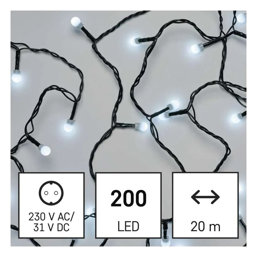 LED гірлянда 200xLED/8 функцій 20m IP44 холодна біла