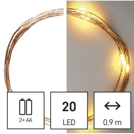 LED гірлянда 20xLED/2,4m тепле біле світло