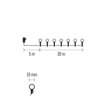 LED гірлянда 300 LED/8 функцій, 35 м, IP44, тепле біле світло