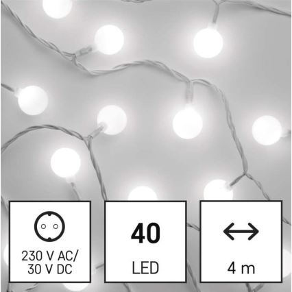LED-гирлянда для улицы, 40 светодиодов/9 м, IP44, холодный белый