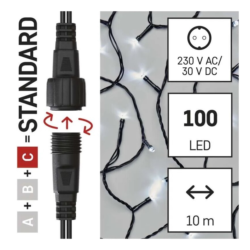 LED-гирлянда для улицы — 100 светодиодов, 10 м, IP44, холодный белый свет