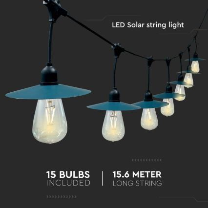 LED гірлянда на сонячній батареї 15xLED/0,2W/3,7V 15,6 м 3000K IP44 2400 mAh