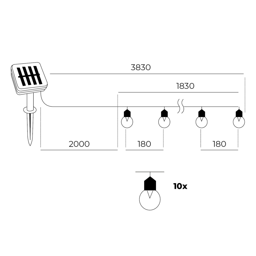 LED Гірлянда на сонячній батареї 10xLED/0,12W/1,2V 1xAA IP44 6000K