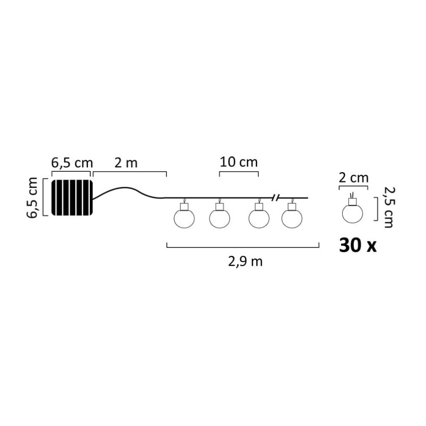 LED гірлянда на сонячній батареї 30xLED/8 функцій 300 mAh 4,9м IP44 теплий білий