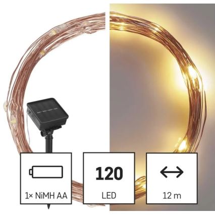 LED Гірлянда на сонячній батареї LED/2,4W/1,2V 1xAA 15 м IP44 3000K 600 mAh