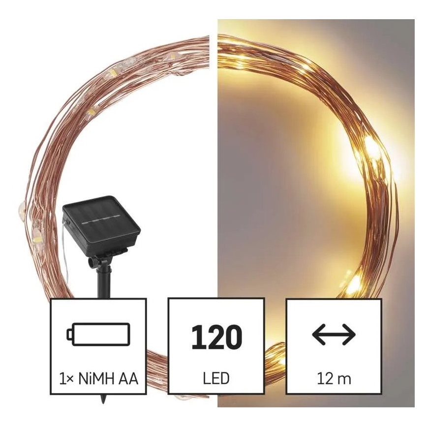 LED Гірлянда на сонячній батареї LED/2,4W/1,2V 1xAA 15 м IP44 3000K 600 mAh