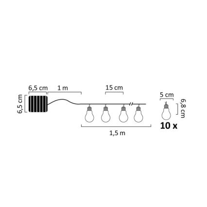 LED гірлянда на сонячній батареї PARTY 10xLED/1,2V 400 mAh IP44