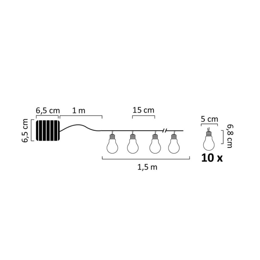 LED гірлянда на сонячній батареї PARTY 10xLED/1,2V 400 mAh IP44