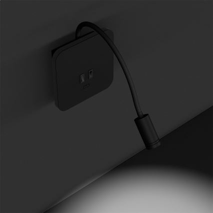 LED Гнучка nástěnná lampička BASE 1xLED/8W+1xLED/2W/230V чорний/срібний
