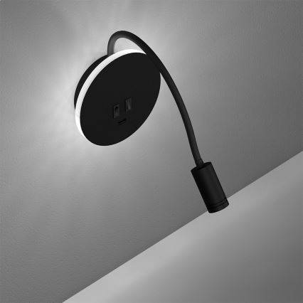 LED Гнучка nástěnná lampička BASE 1xLED/8W+1xLED/2W/230V чорний/срібний
