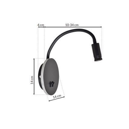 LED Гнучка nástěnná lampička BASE 1xLED/8W+1xLED/2W/230V чорний/срібний