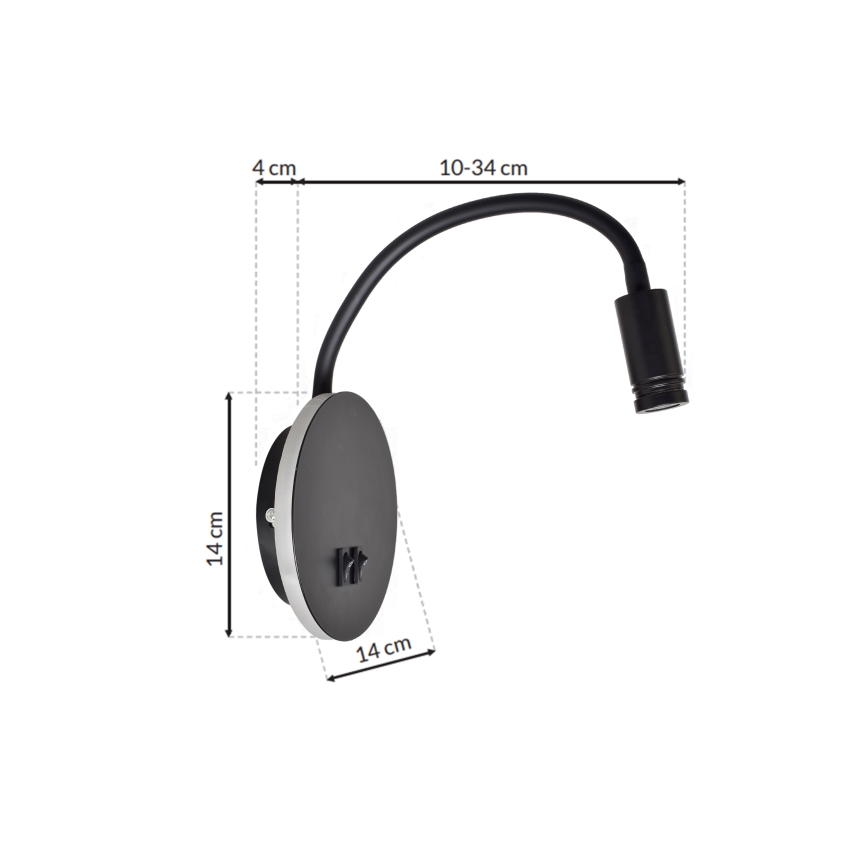 LED Гнучка nástěnná lampička BASE 1xLED/8W+1xLED/2W/230V чорний/срібний