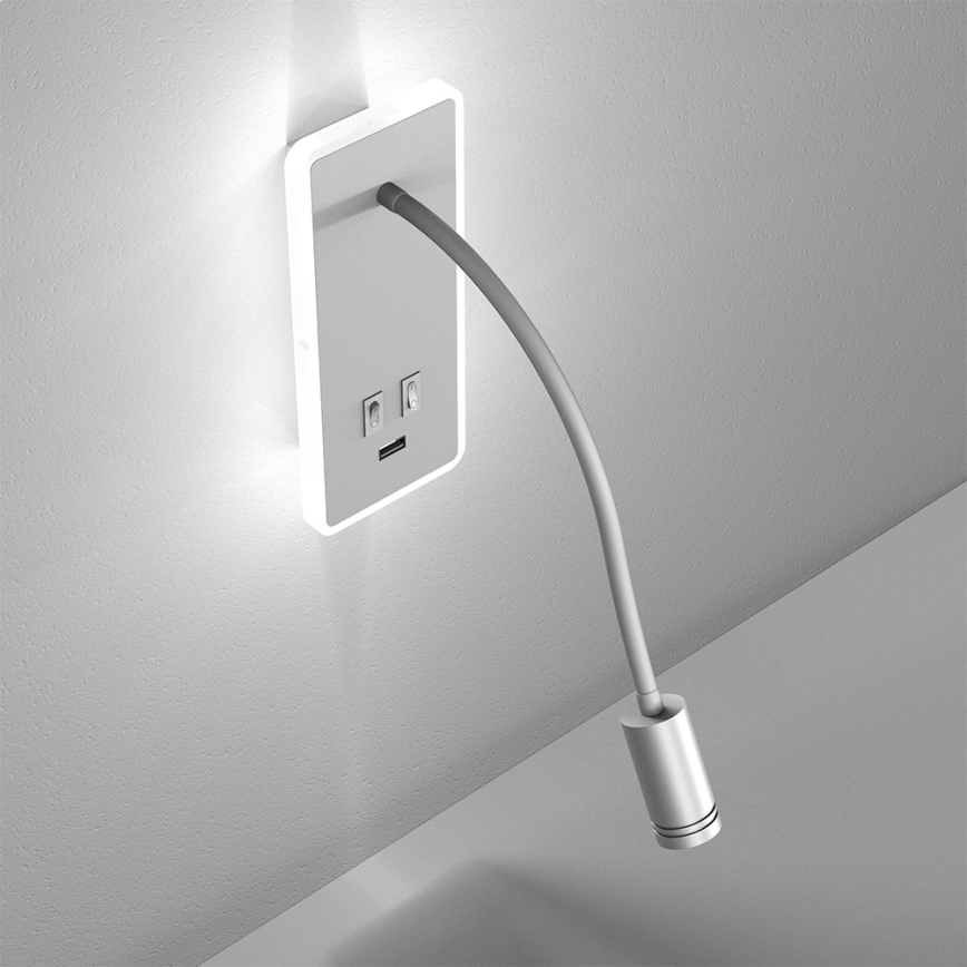 LED Гнучка nástěnná lampička з USB BASE 1xLED/8W+1xLED/2W/230V білий