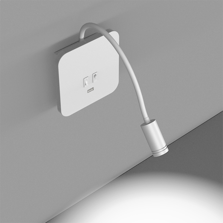 LED Гнучка nástěnná lampička з USB BASE 1xLED/8W + 1xLED/2W/230V білий