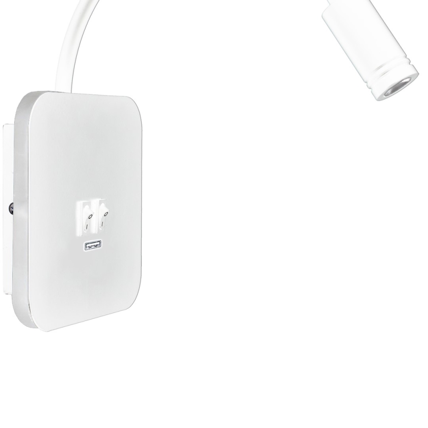 LED Гнучка nástěnná lampička з USB BASE 1xLED/8W + 1xLED/2W/230V білий