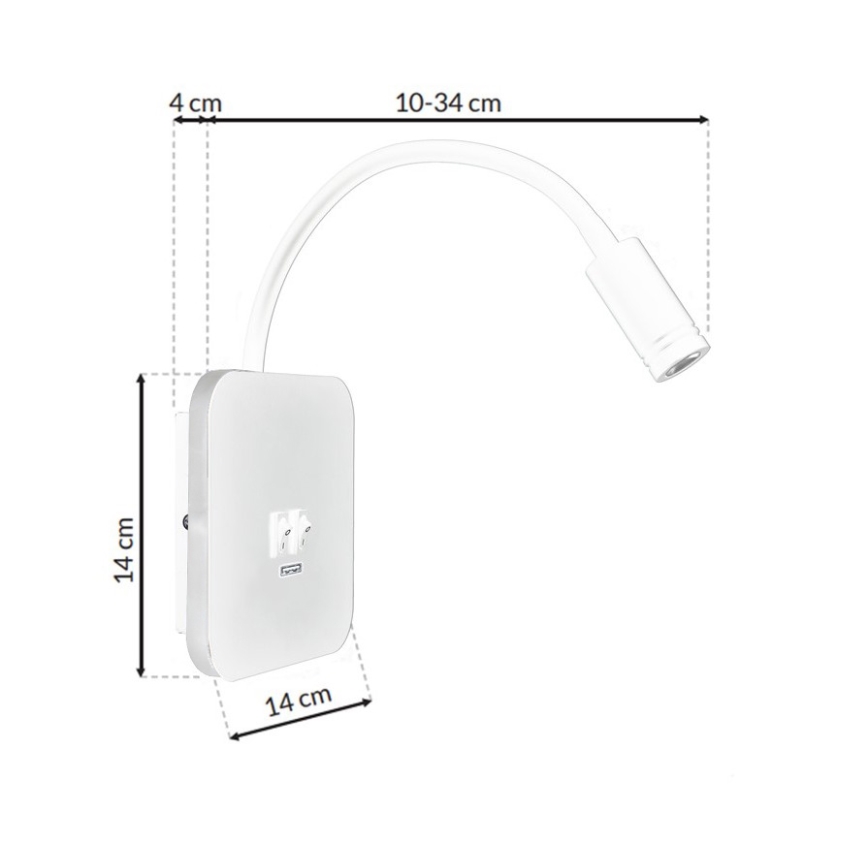 LED Гнучка nástěnná lampička з USB BASE 1xLED/8W + 1xLED/2W/230V білий