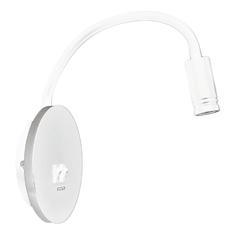 LED Гнучка nástěnná lampička з USB BASE 1xLED/8W+1xLED/2W/230V білий/срібний