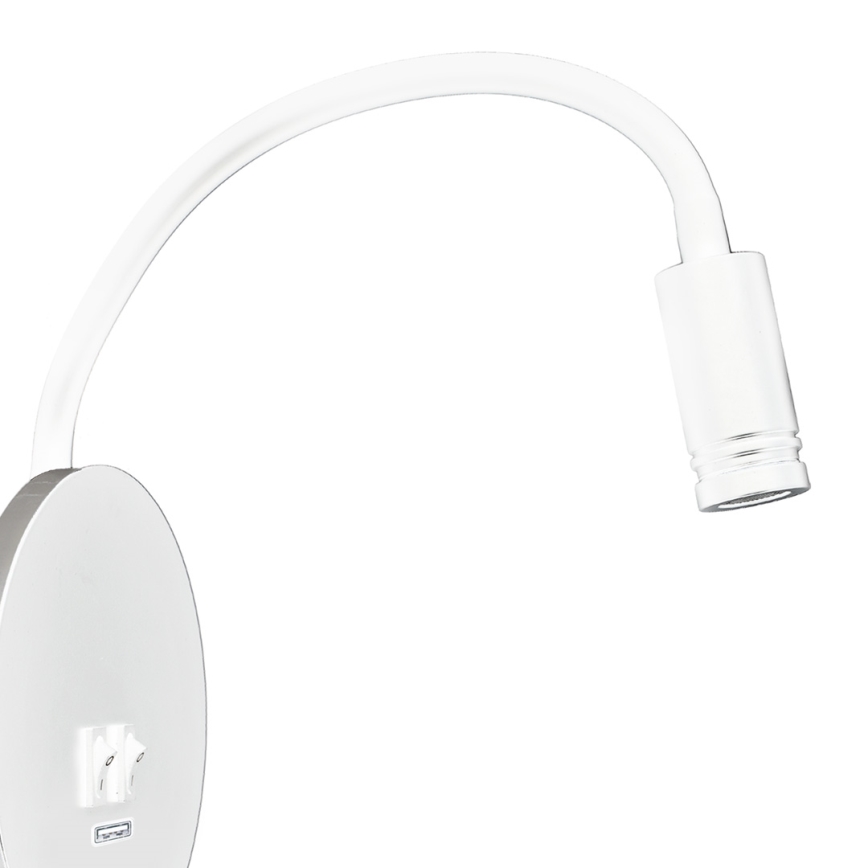 LED Гнучка nástěnná lampička з USB BASE 1xLED/8W+1xLED/2W/230V білий/срібний