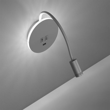 LED Гнучка nástěnná lampička з USB BASE 1xLED/8W+1xLED/2W/230V білий/срібний