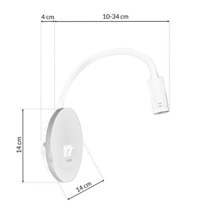 LED Гнучка nástěnná lampička з USB BASE 1xLED/8W+1xLED/2W/230V білий/срібний