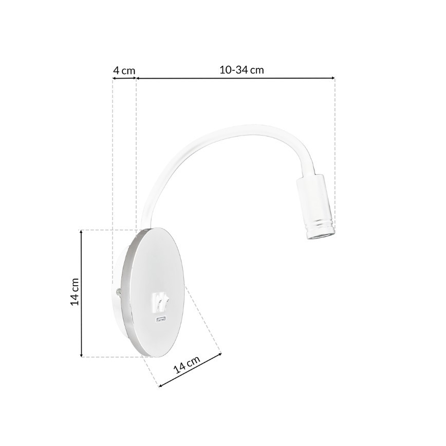 LED Гнучка nástěnná lampička з USB BASE 1xLED/8W+1xLED/2W/230V білий/срібний