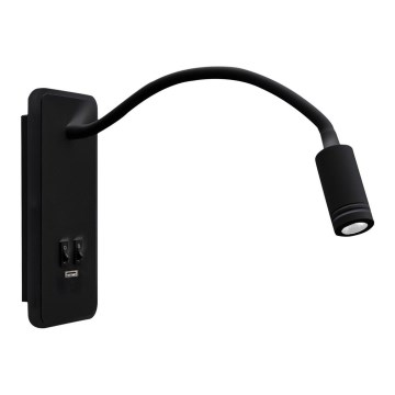 LED Гнучка настінна лампа з USB BASE 1xLED/8W+1xLED/2W/230V чорний