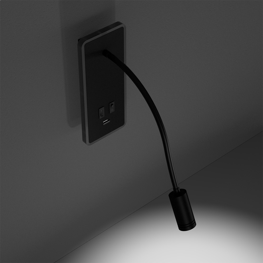 LED Гнучка настінна лампа з USB BASE 1xLED/8W+1xLED/2W/230V чорний