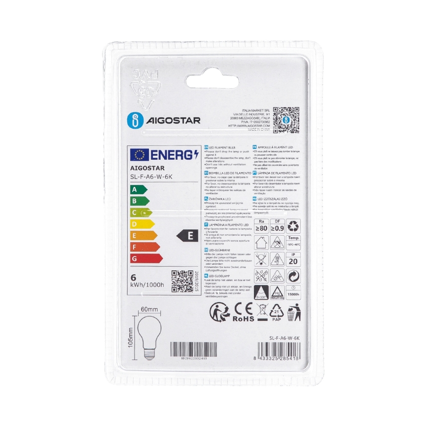 LED-лампа A60 E27/6W/230V 6500K 330° - Aigostar