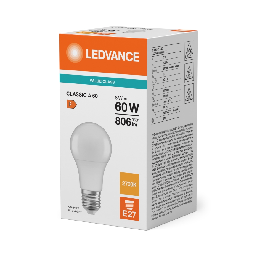LED-лампа CLASSIC A60 E27/8 Вт/230 В 2700 К - Ledvance