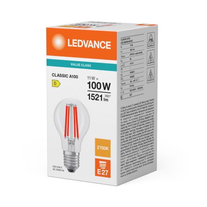 LED-лампа CLASSIC FILAMENT A60 E27/11W/230V 2700K - Ledvance