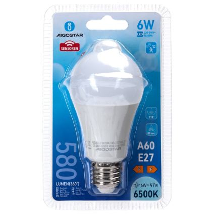 LED-лампа с датчиком движения и сумерек A60 E27/6W/230V 6500K - Aigostar