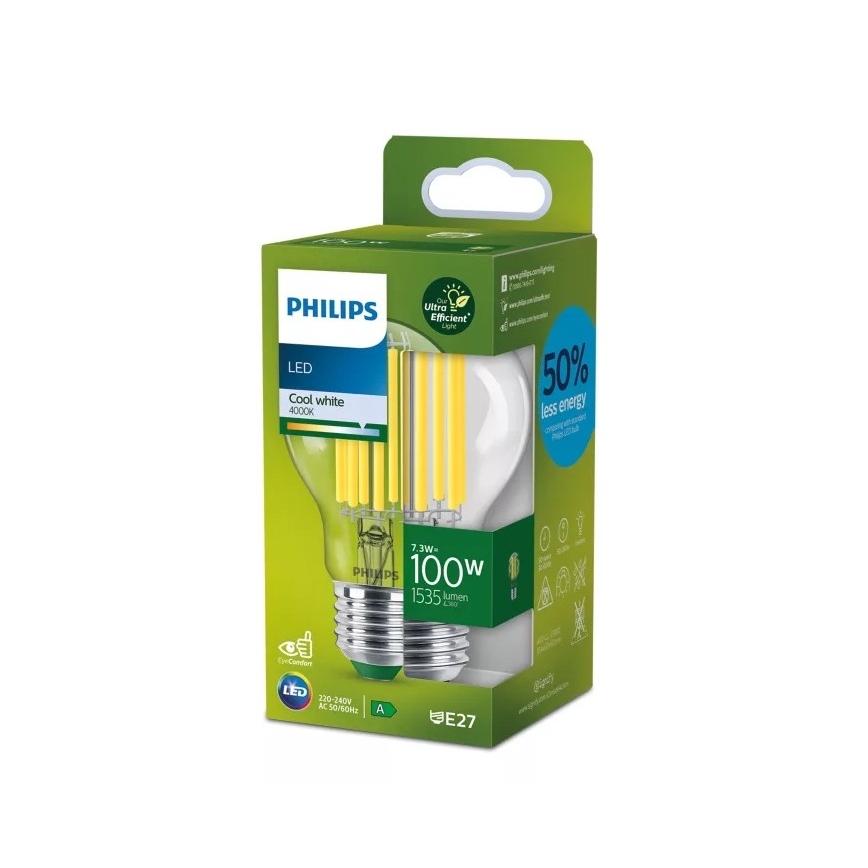 LED-лампа ULTRAEFFICIENT FILAMENT Philips A60 E27/7,3W/230V 4000K
