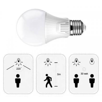 LED-лампа з датчиком руху E27/9 Вт/230 В/6500 К