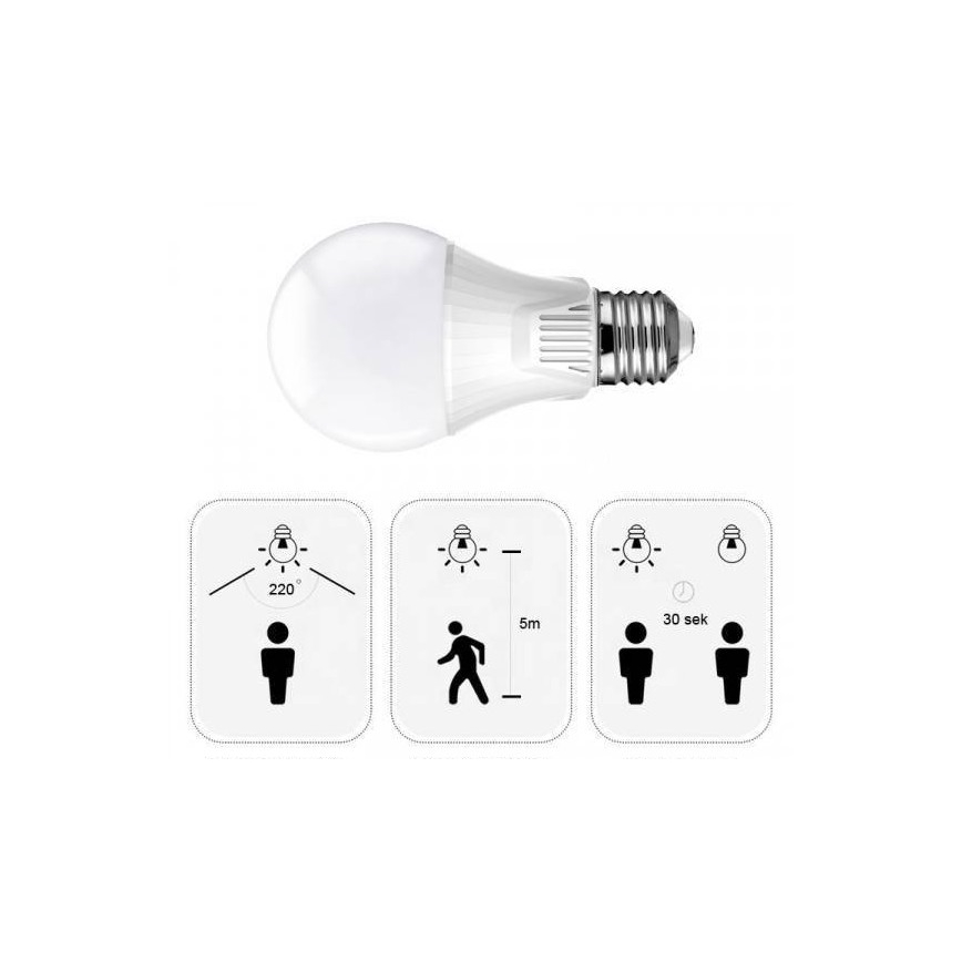 LED-лампа з датчиком руху E27/9 Вт/230 В/6500 К