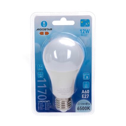 LED-лампа з датчиком руху та датчиком сутінок A60 E27/12W/230V 6500K - Aigostar
