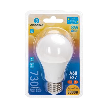 LED-лампа з датчиком сутінків A60 E27/8W/230V 3000K - Aigostar