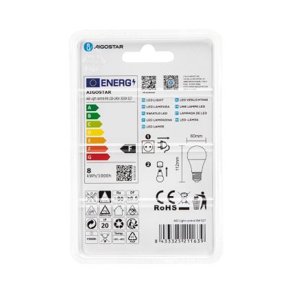 LED-лампа з датчиком сутінків A60 E27/8W/230V 3000K - Aigostar