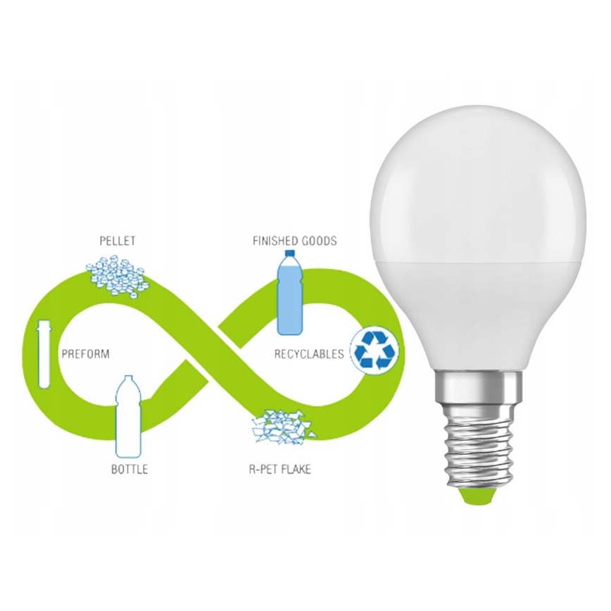 Світлодіодна лампа з переробленого пластику P45 E14/4,9W/230V 4000K - Osram