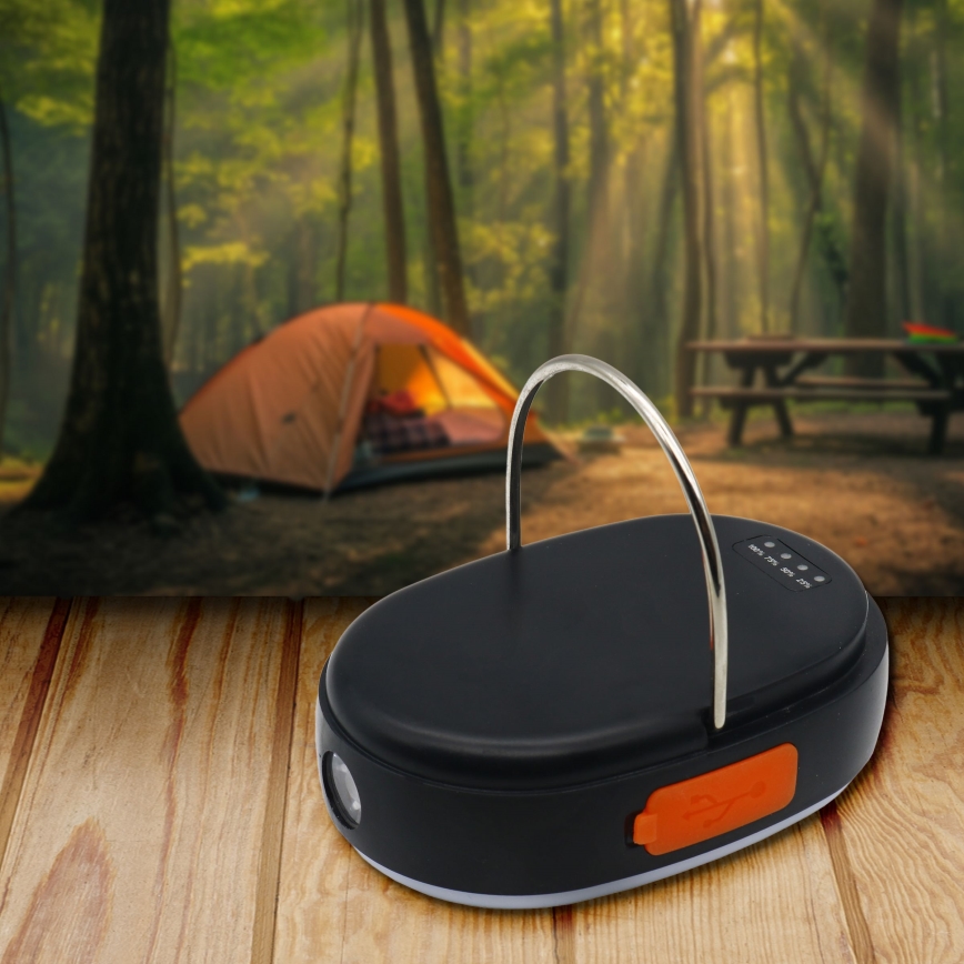 LED Акумуляторна лампа з регулюванням яскравості з функцією Power Bank K4 LED/1W/5V 3000-6500K IPX4 4000 mAh чорний