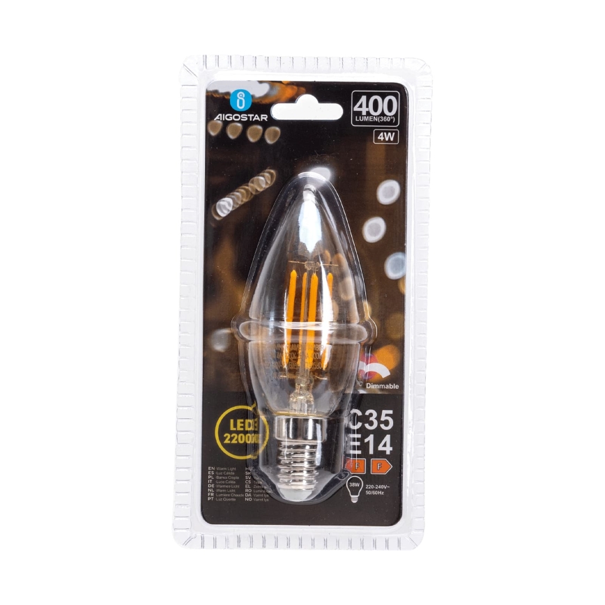 LED-лампа з регульованою яскравістю FILAMENT C35 E14/4W/230V 2200K - Aigostar