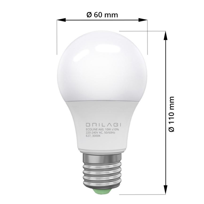 LED Лампочка ECOLINE A60 E27/10W/230V 3000K - Brilagi