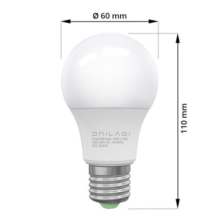 LED Лампочка ECOLINE A60 E27/10W/230V 6500K - Brilagi