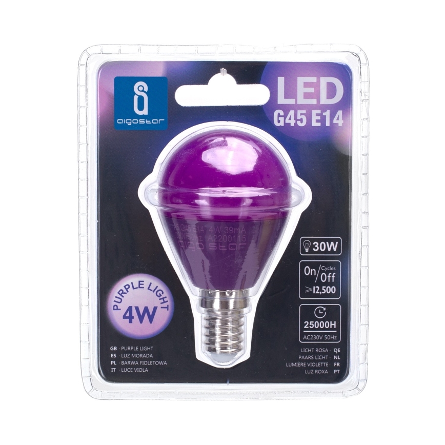 LED Лампочка G45 E14/4W/230V фіолетовий - Aigostar