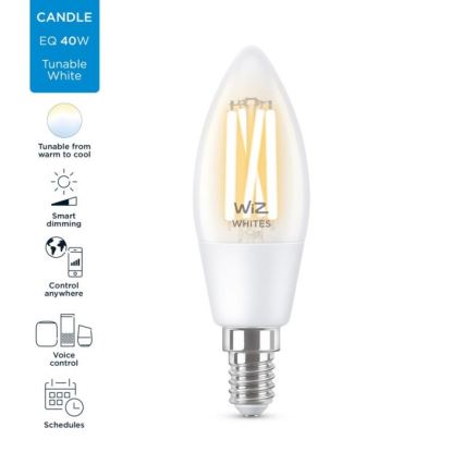 LED лампочка з регулюванням яскравості FILAMENT C35 E14/4,9W/230V 2700-6500K CRI 90 Wi-Fi – WiZ