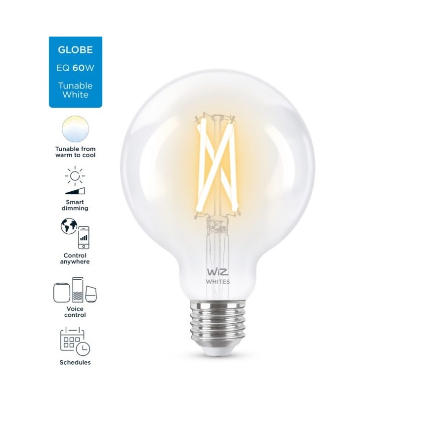 LED лампочка з регулюванням яскравості FILAMENT G95 E27/6,7W/230V 2700-6500K CRI 90 Wi-Fi – WiZ