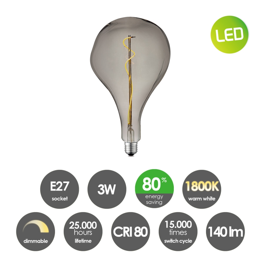 LED лампочка з регулюванням яскравості VINTAGE EDISON E27/3W/230V 1800K