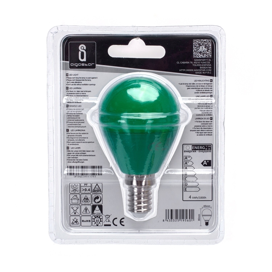 LED Лампочка G45 E14/4W/230V зелений - Aigostar