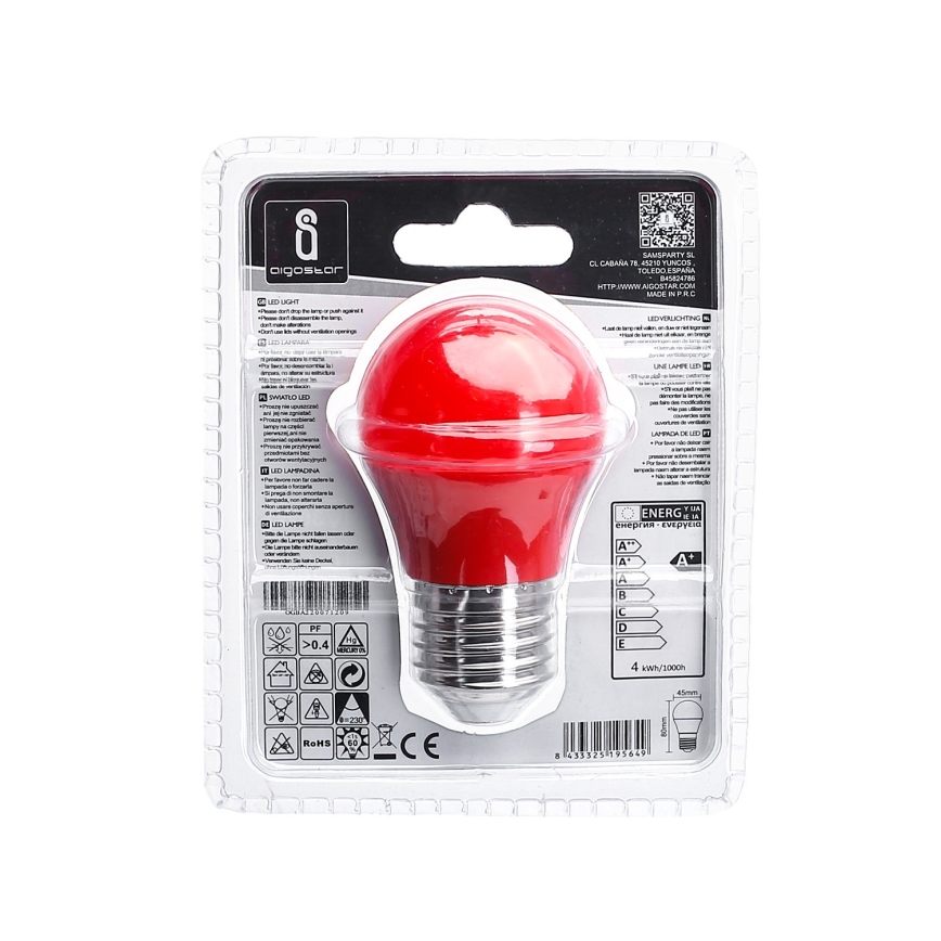 LED Лампочка G45 E27/4W/230V червоний - Aigostar
