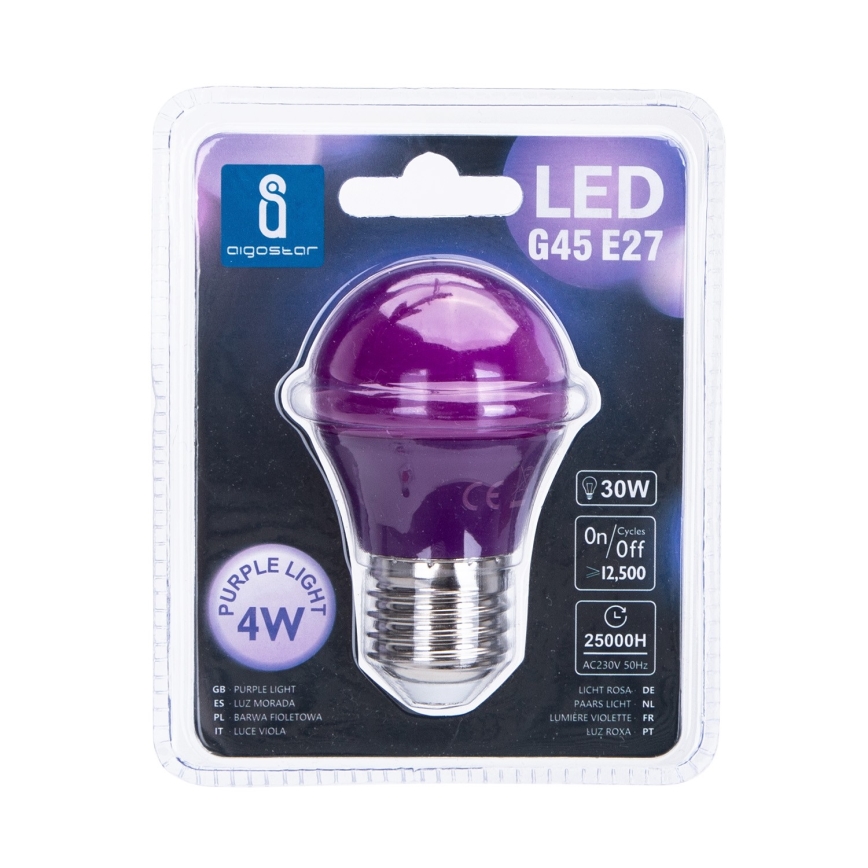 LED Лампочка G45 E27/4W/230V фіолетовий - Aigostar